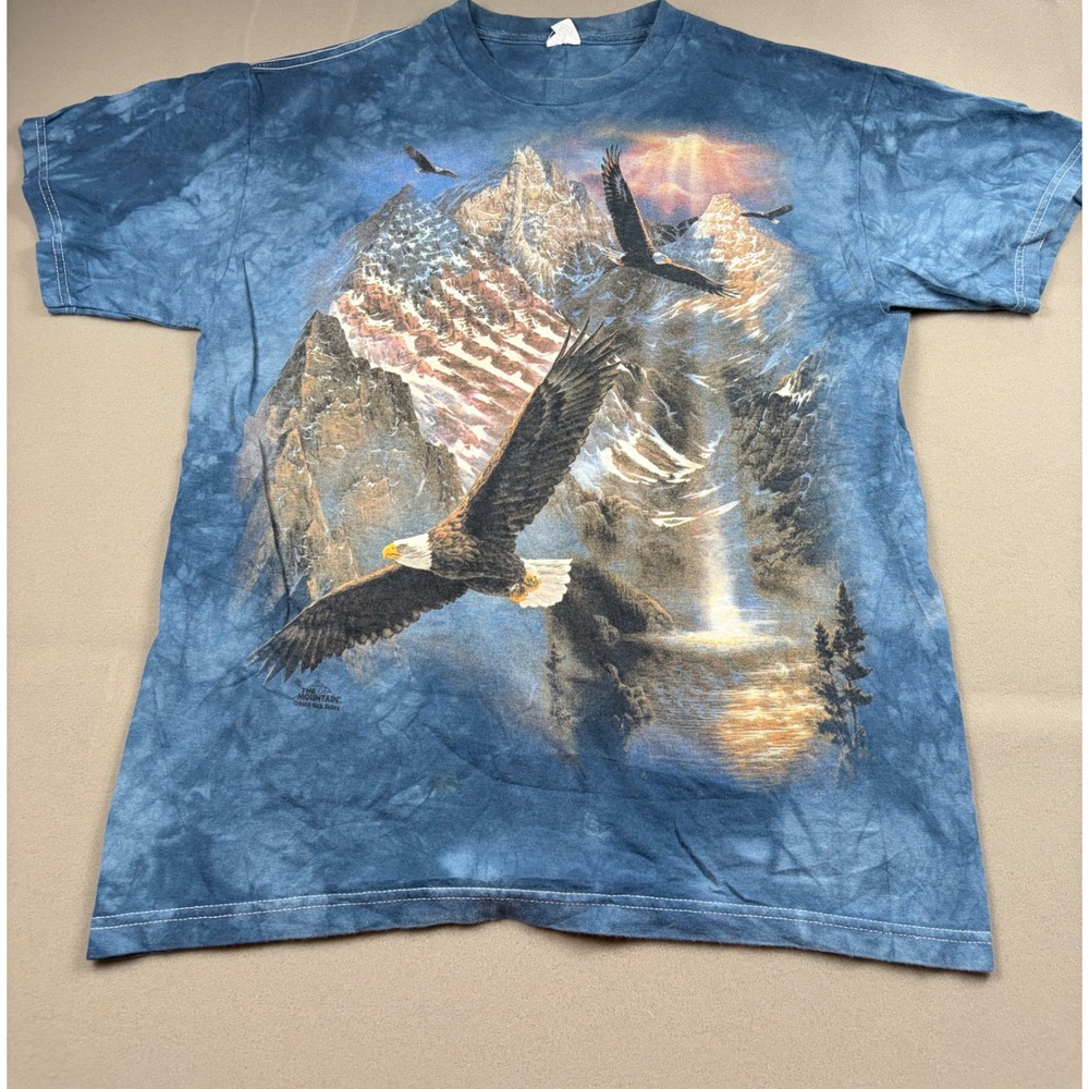 The Mountain Eagle Mountain Tie Dye T-Shirt Blue Mens Vintage 2004 Nick Kelley